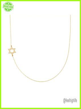 14K Solid Gold Sideways Star of David Pendant Necklace 18 Inch Chain
